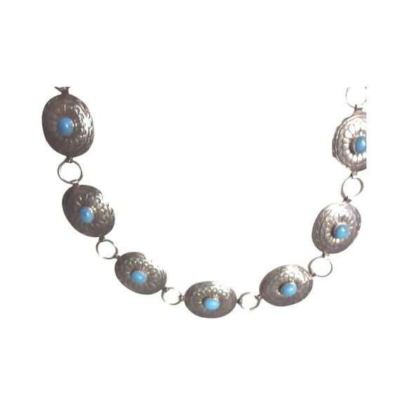 Belt Necklace Vintage Navajo Native Indian Oval Blue Turquoise Sterling Silver main image 12
